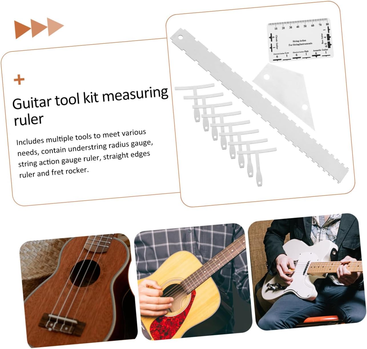 FAVOMOTO 12pcs Guitar Luthier Tool Kit String Action Ruler Radius Gauge Acoustic Electric Guitars Precision Measurement for Setup Repair