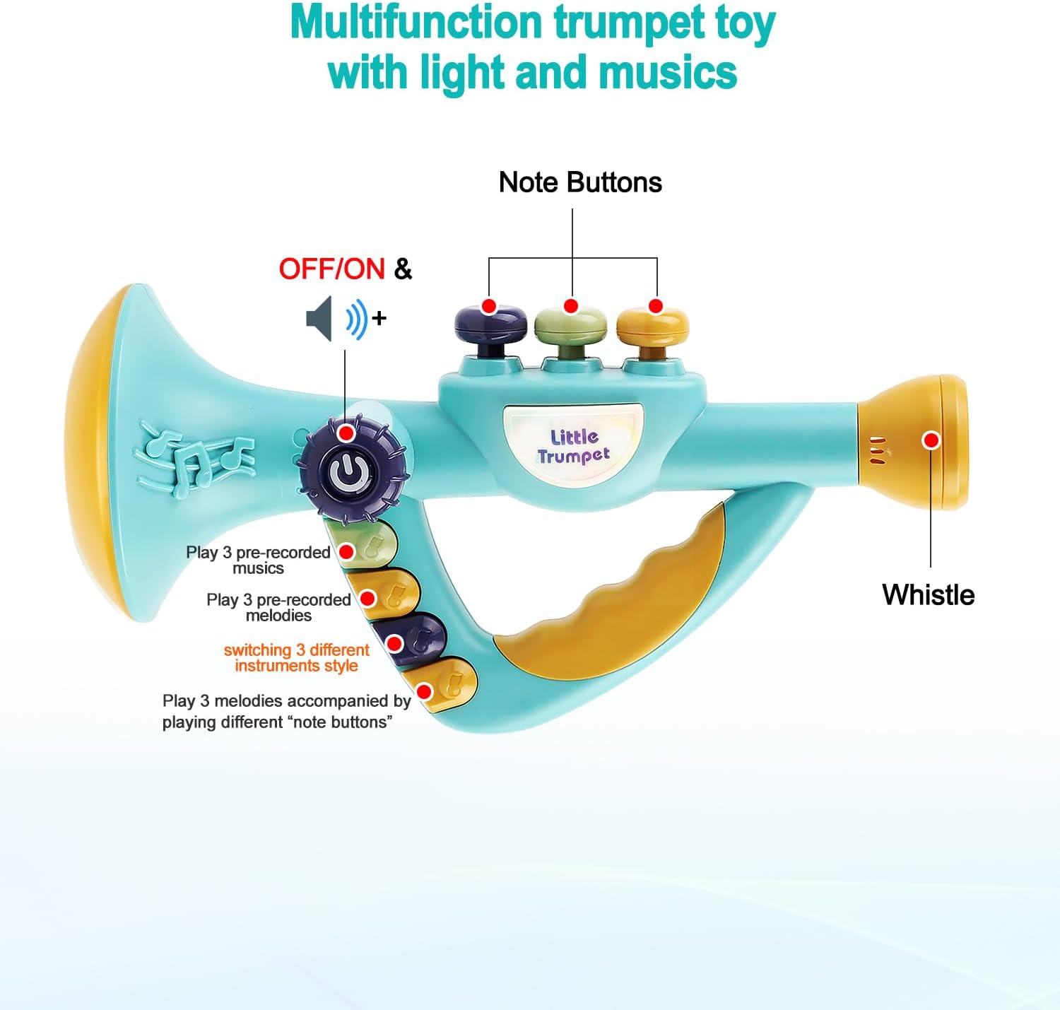 Toddler Musical Instruments Toy, Trumpet, Harmonica, Recorder Flute for Kids Baby, Musical Toys Set for Children Boys Girls Ages 2 3 4 5