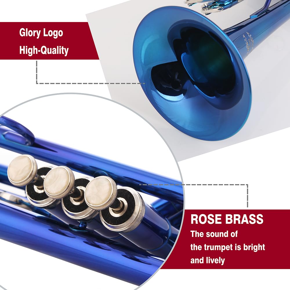 Glory Bb Trumpet - Trumpets for Beginner or Advanced Student with Case, pair of gloves-Gold
