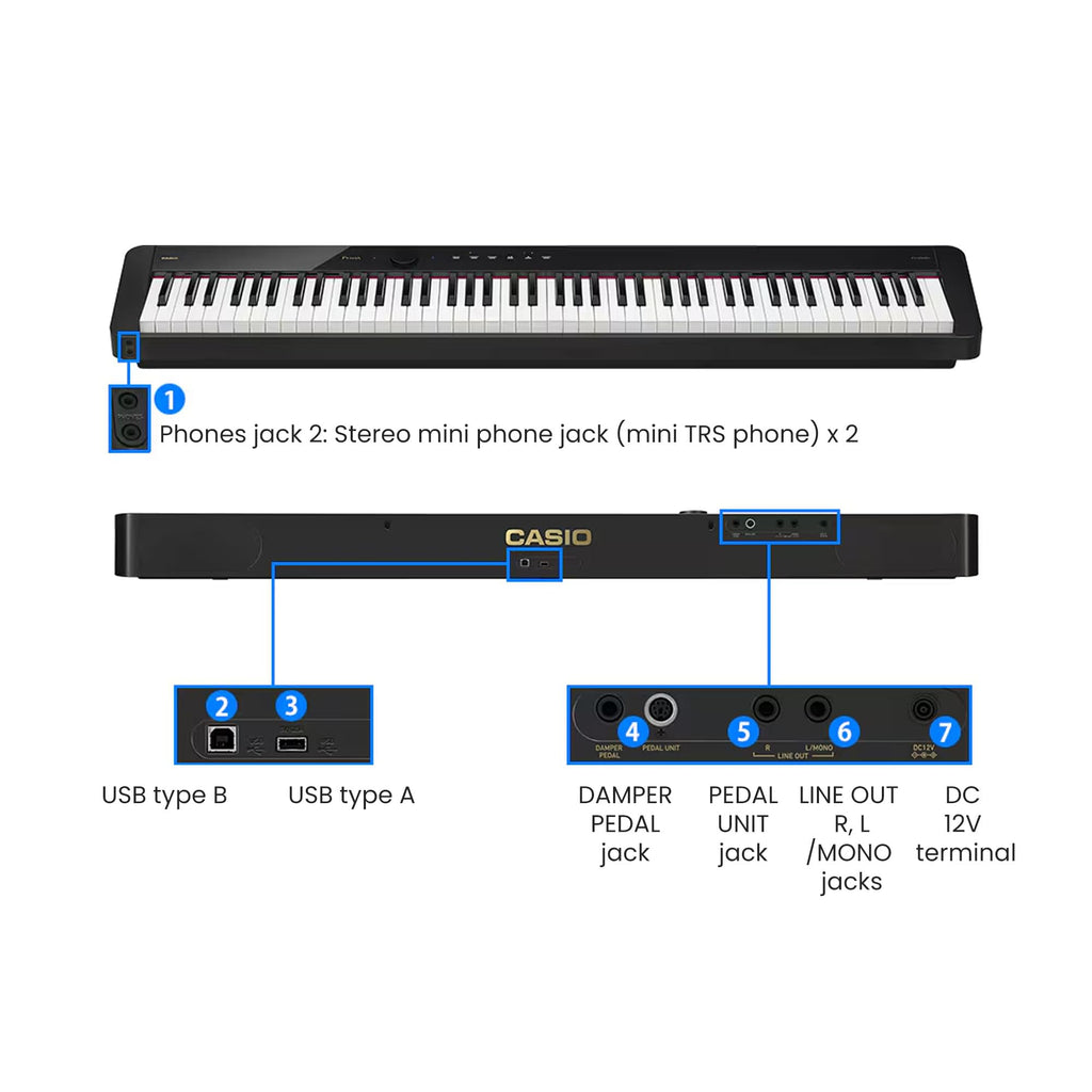 Casio Privia PX-S5000 Digital Piano - Black Bundle with CS-68 Furniture Stand, Bench, Headphones, Instructional Book, Online Lessons, Instructional DVD, and Austin Bazaar Polishing Cloth
