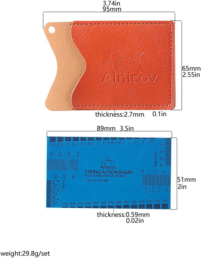 Guitar String Action Ruler Gauge Guitar Repairing Tool With Leather Case，For Guitar Ukulele Bass Banjo Mandolin