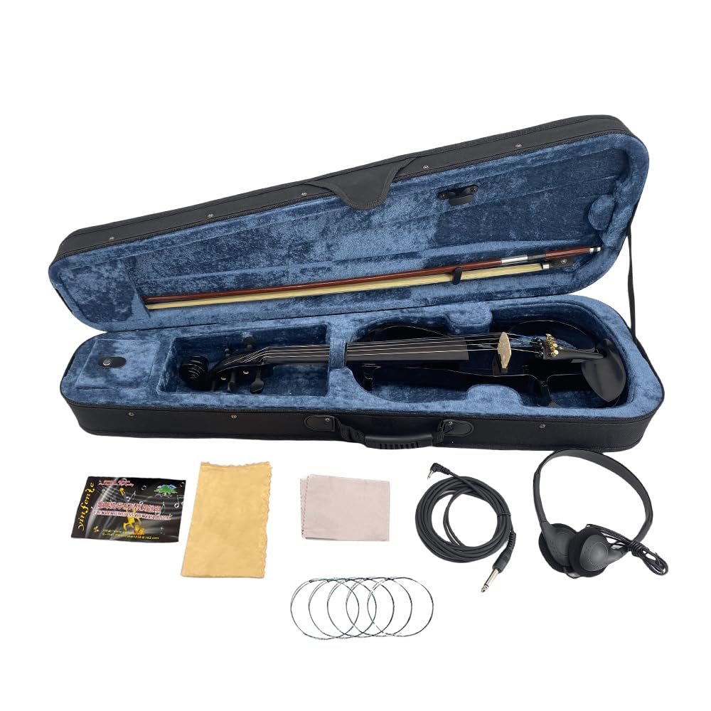 Vetimobato Electric Violin 4/4 Full Size Solid Wood Silent Violin Set for Adults Beginner Practice Electric Fiddle with Ebony Fittings Hard Case & Bow(4 String White)