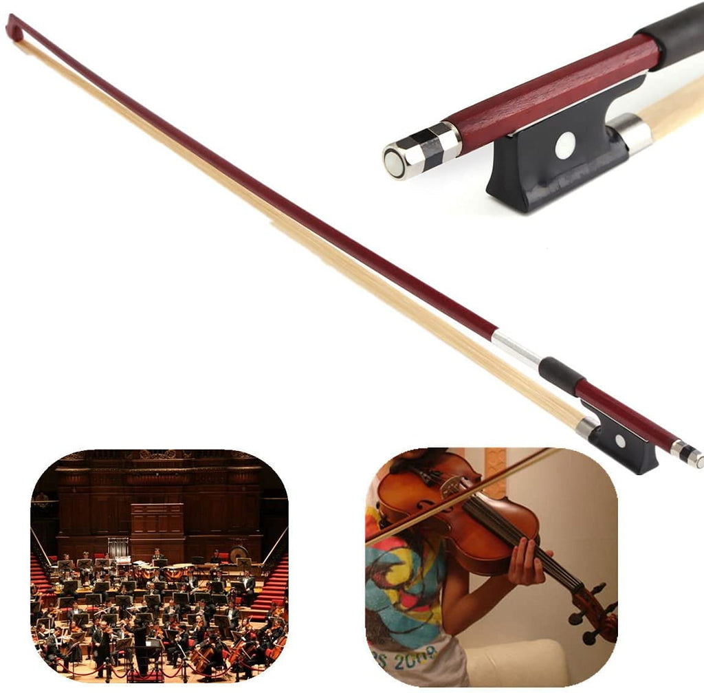 AMZZ Professional 1/2 Violin Bow – Brazilwood, Ebony Frog, White Horsehair, Handmade & Balanced for Students & Advanced Players