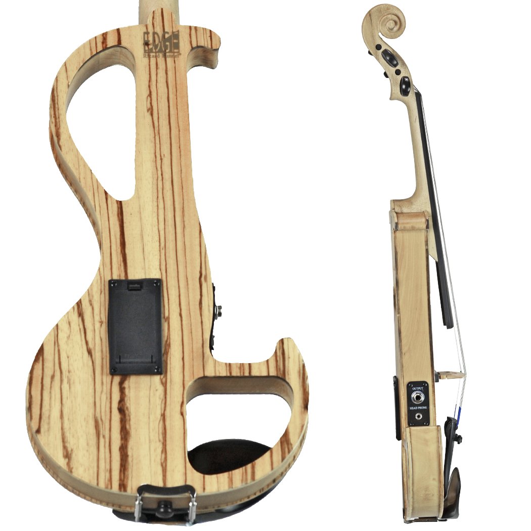 Electric Violin Bunnel Edge Outfit 4/4 Full Size (Light Zebrano) — With Carrying Case and Accessories - Mini Amp - Headphone Jack - Piezo Ceramic Pick-up - from Kennedy Violins