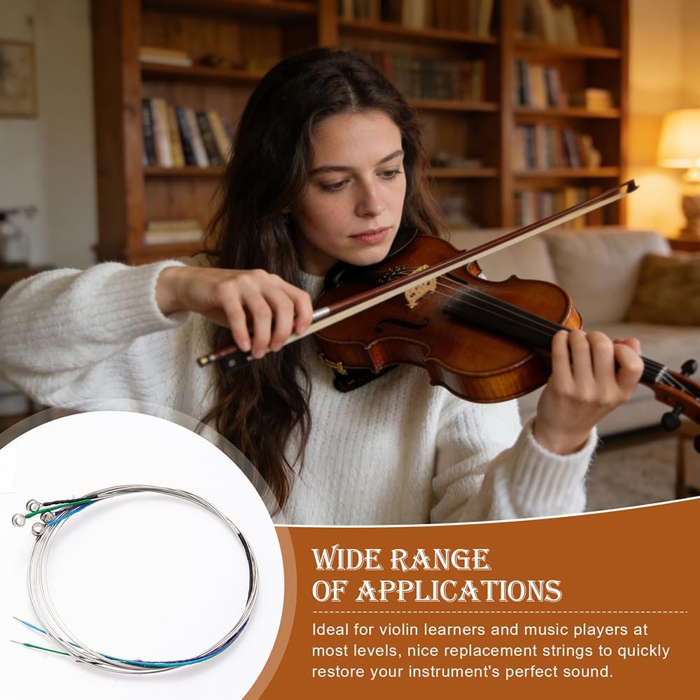 8 Pieces Violin Strings Full Set G-D-A-E, Replacement Strings for 4/4 3/4 1/2 1/4 Violins, Quality Steel Core for Student Beginner & Enthusiasts Playing