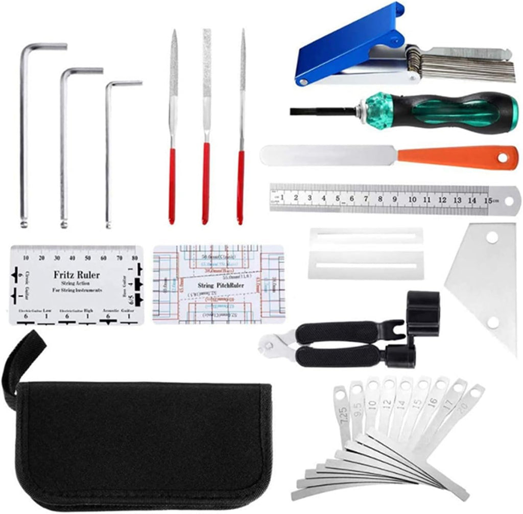 25Pcs Guitar Setup Kits Guitar Repairing Maintenance Tool with String Action Ruler Gauge Measuring Tool Wrench Enduring Repairing Maintenance