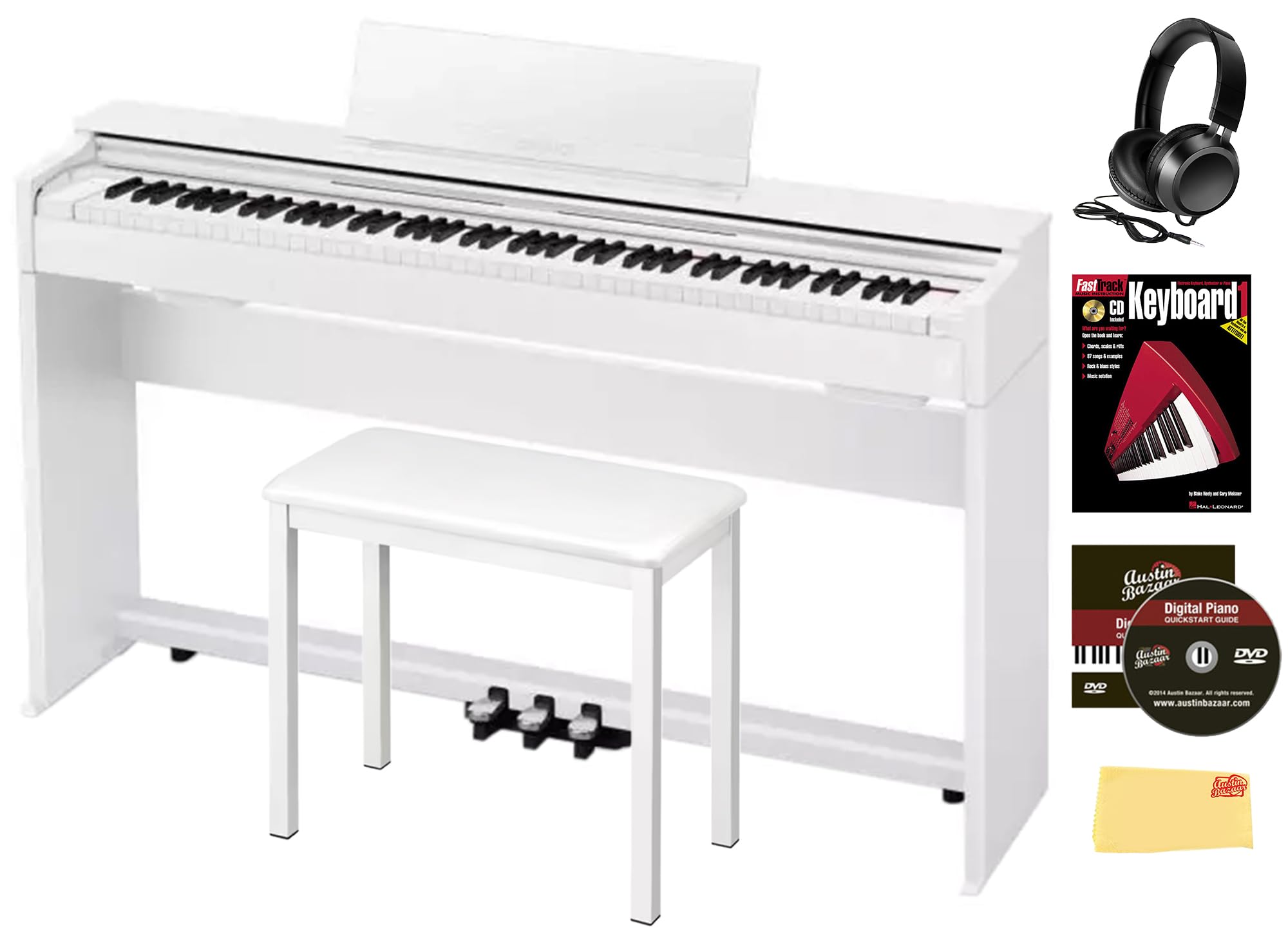 Casio AP-S200 CELVIANO 88-Key Digital Piano - Black Bundle with Furniture Bench, Headphones, Instructional Book, Austin Bazaar Instructional DVD, and Polishing Cloth