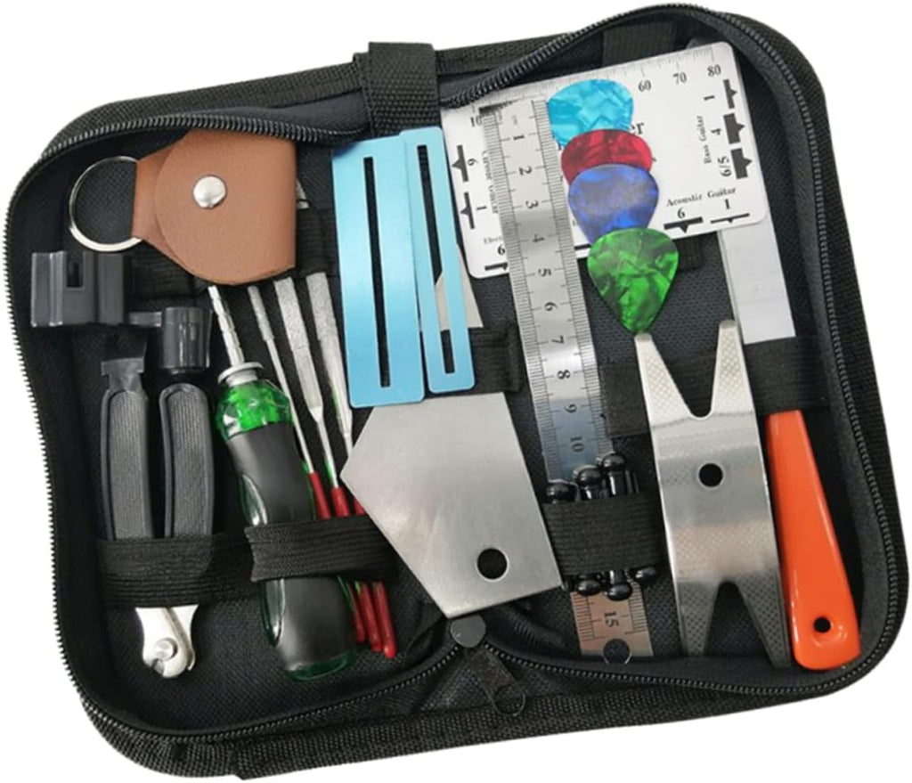 Guitar Maintenance Kit 24pc Guitar Tool Set String Action Ruler Nut Files Fret Files Fret Bevel File Guitar Ruler Guard