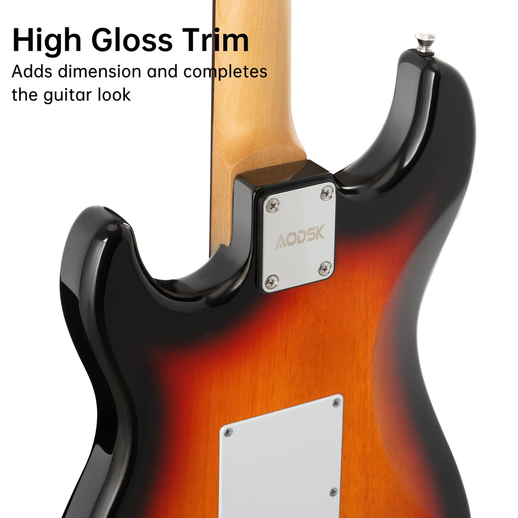 AODSK Electric Guitar with Amp Beginner Kit 39 Inch Solid Body Full Size,All Accessories,Digital Tuner,Six Strings,Four Picks,Tremolo Bar,Strap,Gig Bag,Starter kit (Blue-HSS)
