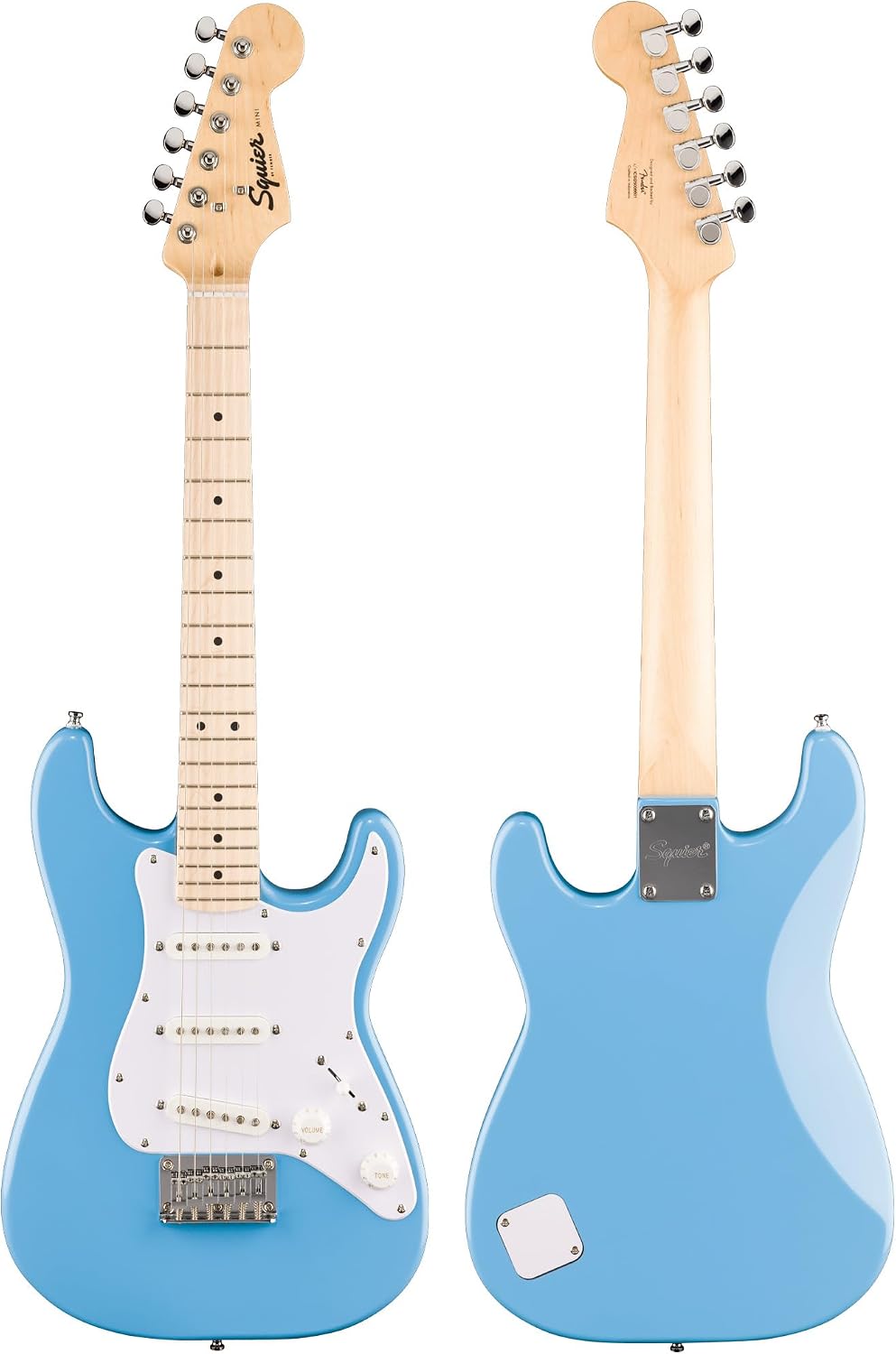 Fender Squier Mini Stratocaster Electric Guitar - California Blue Bundle with Amplifier, Instrument Cable, Tuner, Strap, Picks, and Austin Bazaar Instructional DVD
