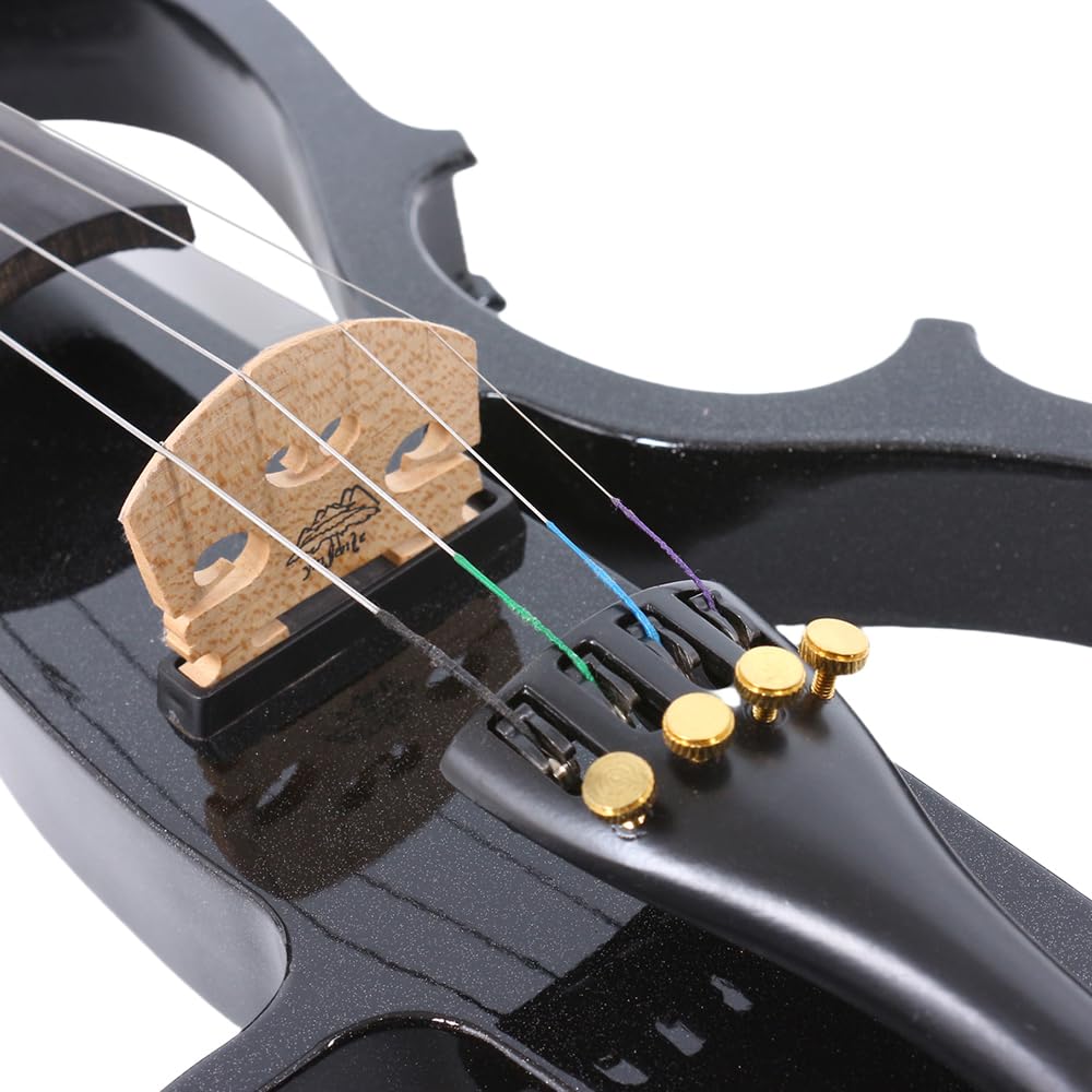 4 String Electric Viola Full 4/4 Size, Silent Practice Viola, Solid Wood Metallic Electric Violas with Ebony Fittings, Beginner Kit for Adults Teens (black)