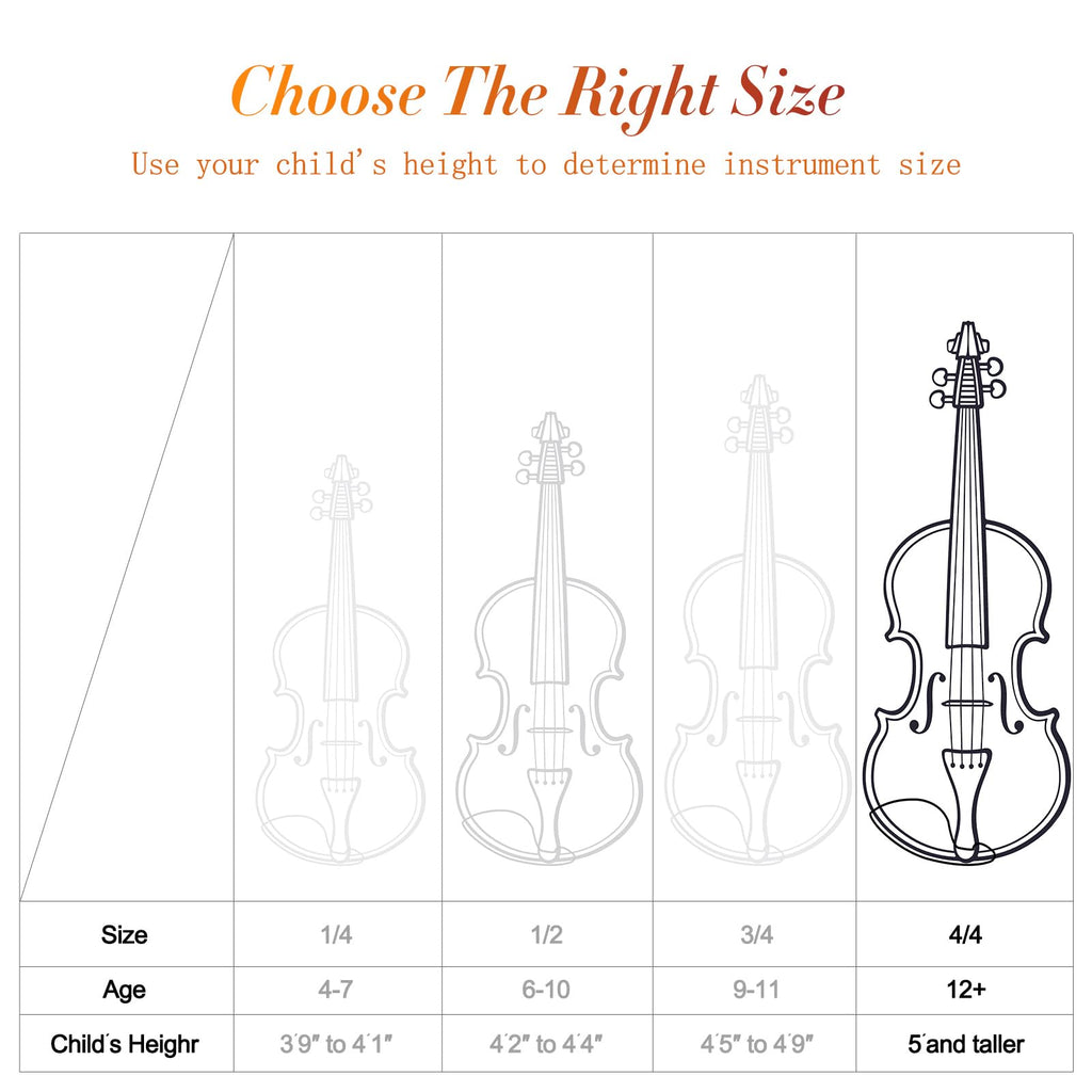 Acoustic Violin 4/4 Full Size, Solid Wood Fiddle for Beginners Adults, Ebony Fitted Satin Antique Finish Violin Starter Kit with Hard Case