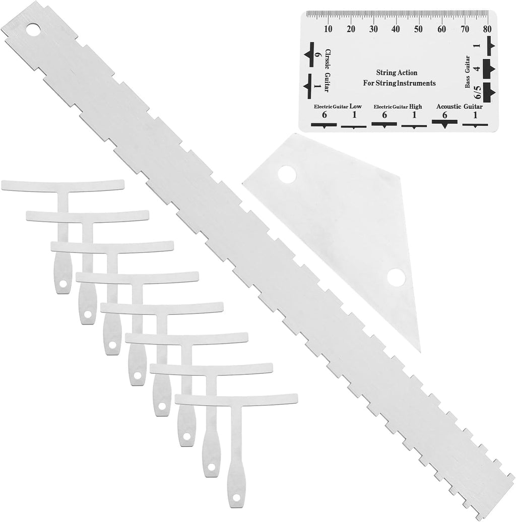 12pcs Guitar Luthier Tool Kit Metal String Action Gauge Ruler Fret Rocker Radius Gauge for Electric Acoustic Bass Guitar Maintenance and Setup