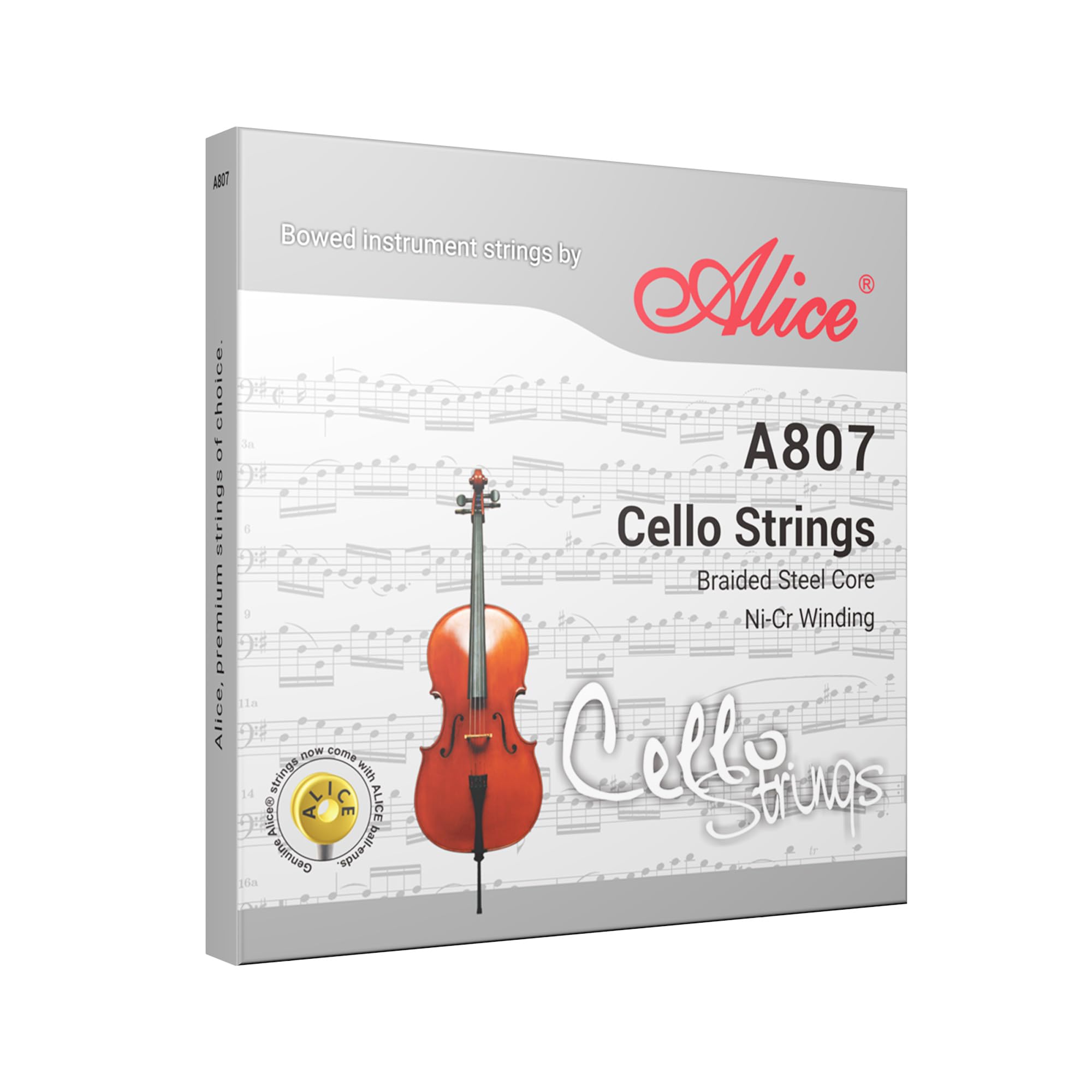 Alice Cello Strings 4/4 Full Set - Well Balanced & Deep-forceful Timbre, Steel Core with Alloy Winding, Cello Strings for 4/4 & 3/4 Size Cello (FullSet A D G and C)