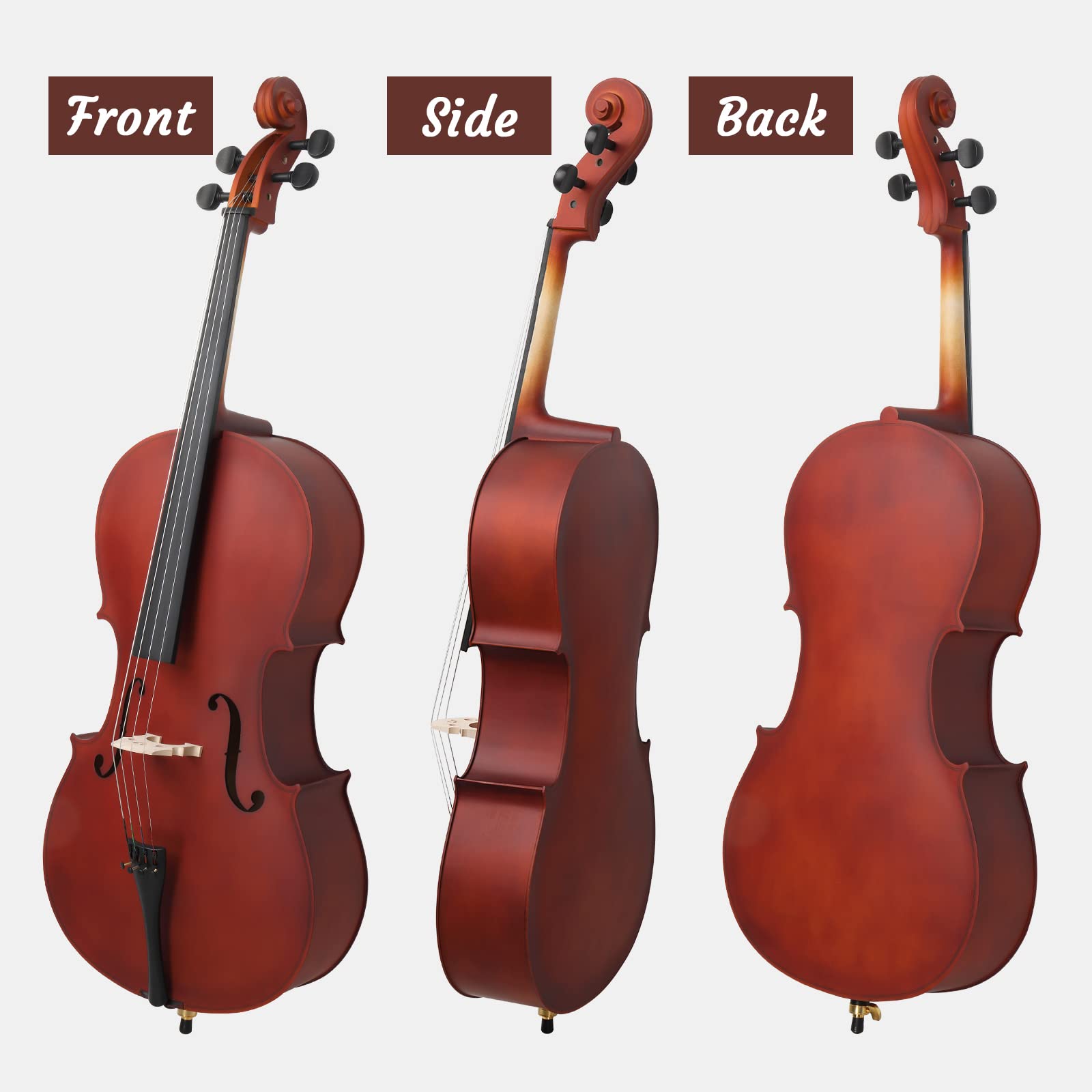 Ktaxon Full-Size Cello, Beginner Cello 4/4, Acoustic Cello Set with Portable Bag, Bow, Rosin, Bridge, Adults & Kids String Musical Instruments(White)