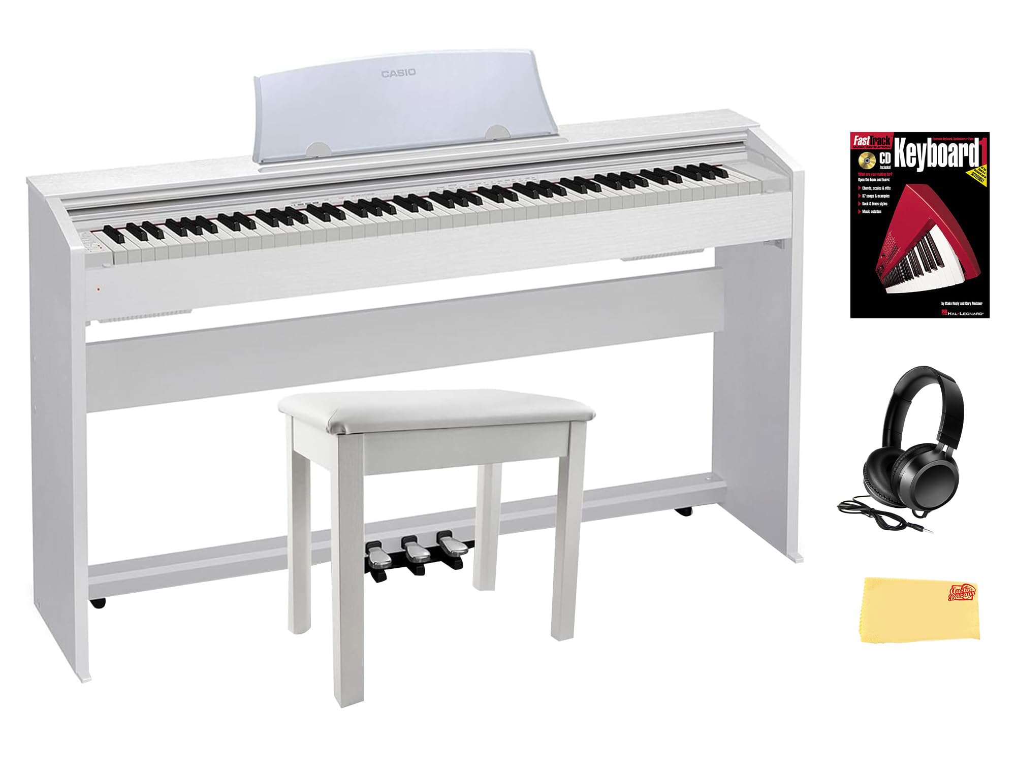 Casio PX-770 Privia Digital Piano - Black Bundle with Furniture Bench, Headphones, Instructional Book, Online Lessons, Instructional DVD, and Austin Bazaar Polishing Cloth