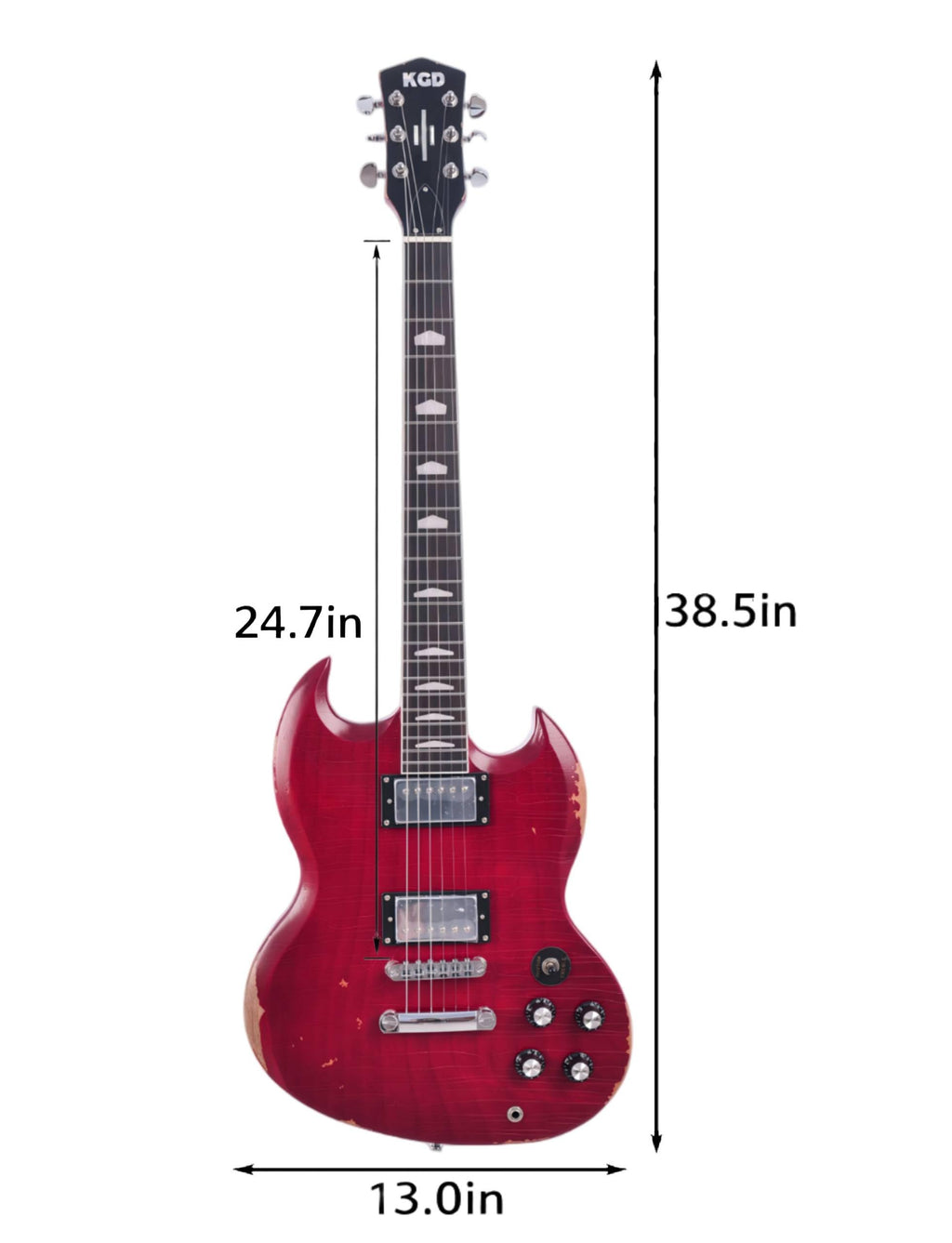 KGD Relic Electric Guitar,Solid Body Electric Guitar With Mahogany Body and Neck,Rosewood Fingerboard,Bone Nut,SG style 6-String Guitar,Professional/Electric Guitars for Adults