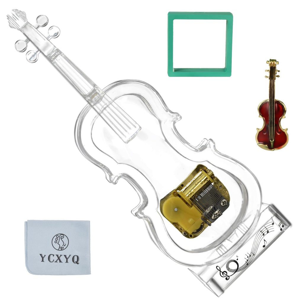 Large - Violin Music Box Mechanical Clockwork Crystal Violin High-End Acrylic Ornament Crystal Craft (Music: Castle in The Sky)