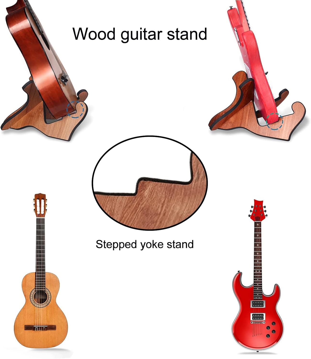 YYJ HOME Electric guitar stand, ukulele stand, acoustic guitar stand, with foam edges premium wooden guitar stand, apply to bass guitar stand for cello/mandolin/banjo/walnut