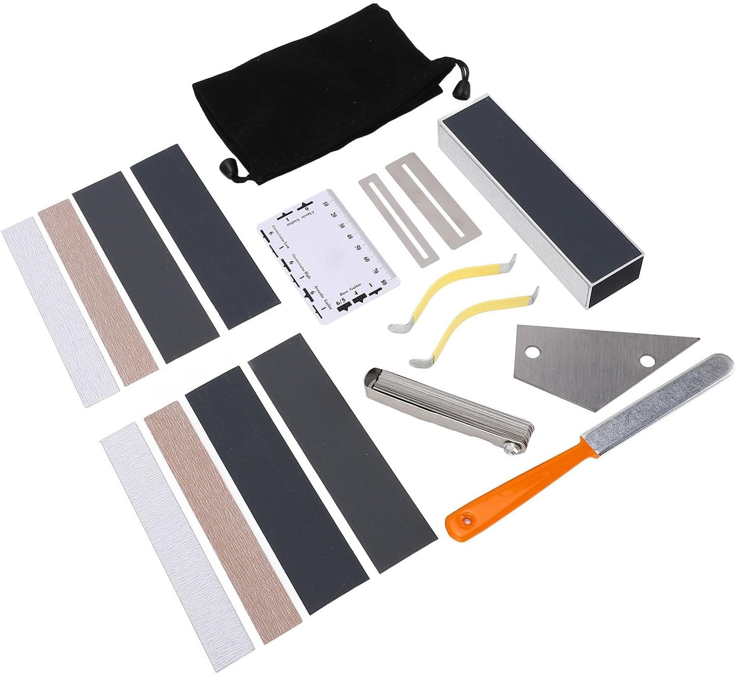 18PCS Guitar Luthier Tool Set, Guitar Maintenance Kit with Aluminum Fret File, String Height Ruler & Sandpaper Strips, for Electric Guitar, Bass, Ukulele, Banjo and
