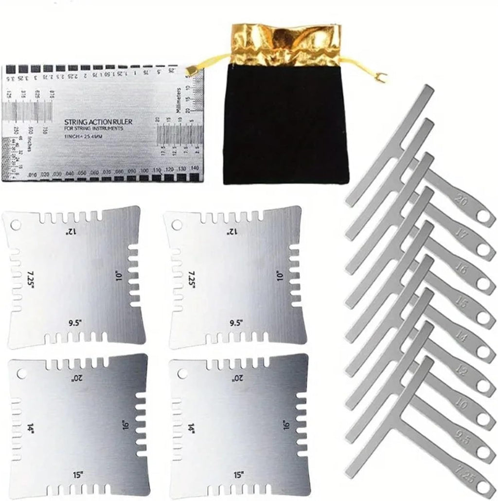 14 Pcs Guitar Measuring Tool Kit, String Action Ruler Radius Gauge