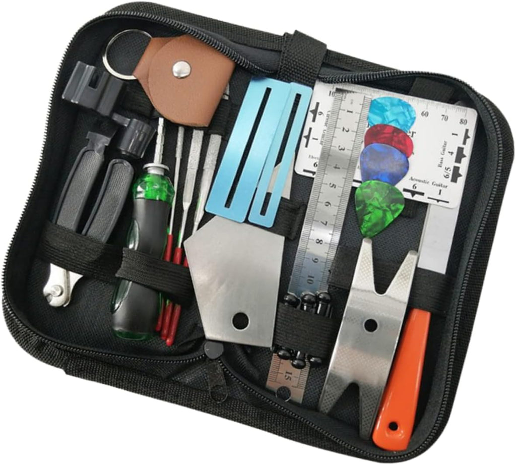 Toyvian 24pcs Guitar Repair Tool Kit String Cutter Fret File Action Ruler Fingaorad Guard for Electric Classical Guitars Maintenance Setup Accessories