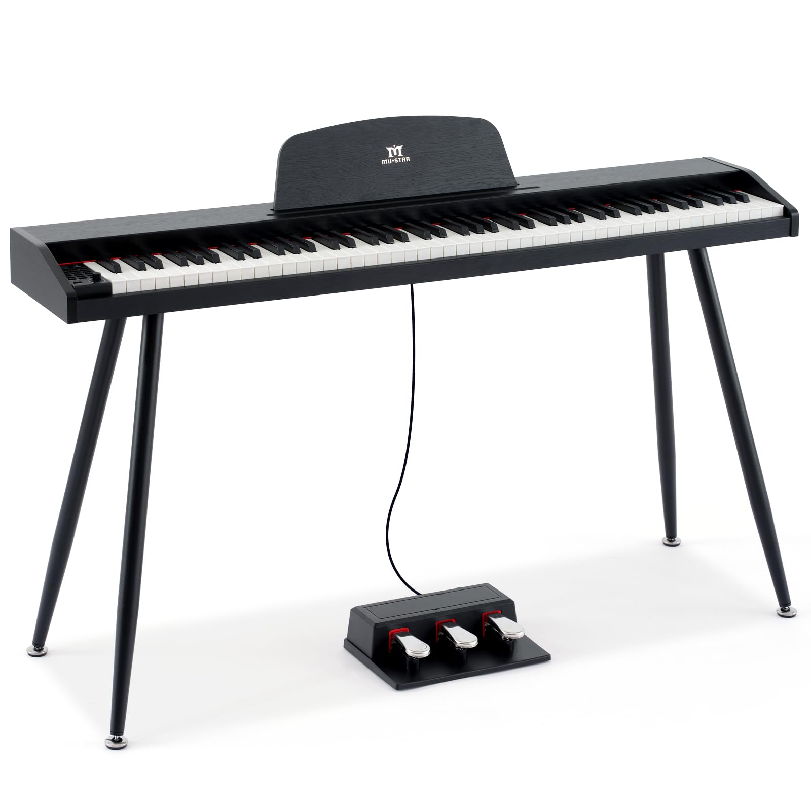 MUSTAR 88 Key Piano Keyboard with Piano Bench, Digital Piano 88 Semi Weighted Keys, Portable Electric Piano with Storage Stool, 3 Pedals, Built-In Speakers, USB/MIDI, Black