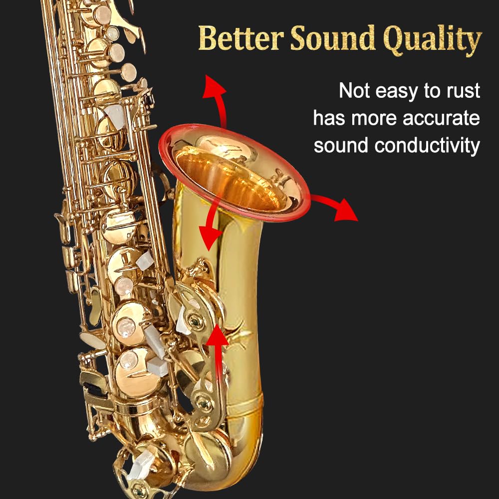 Beginner Alto Saxophone, E Flat - Complete Starter Kit with Case & 10 Reeds, for Adults & Students, Easy to Play for School Band & Practice(Gold)