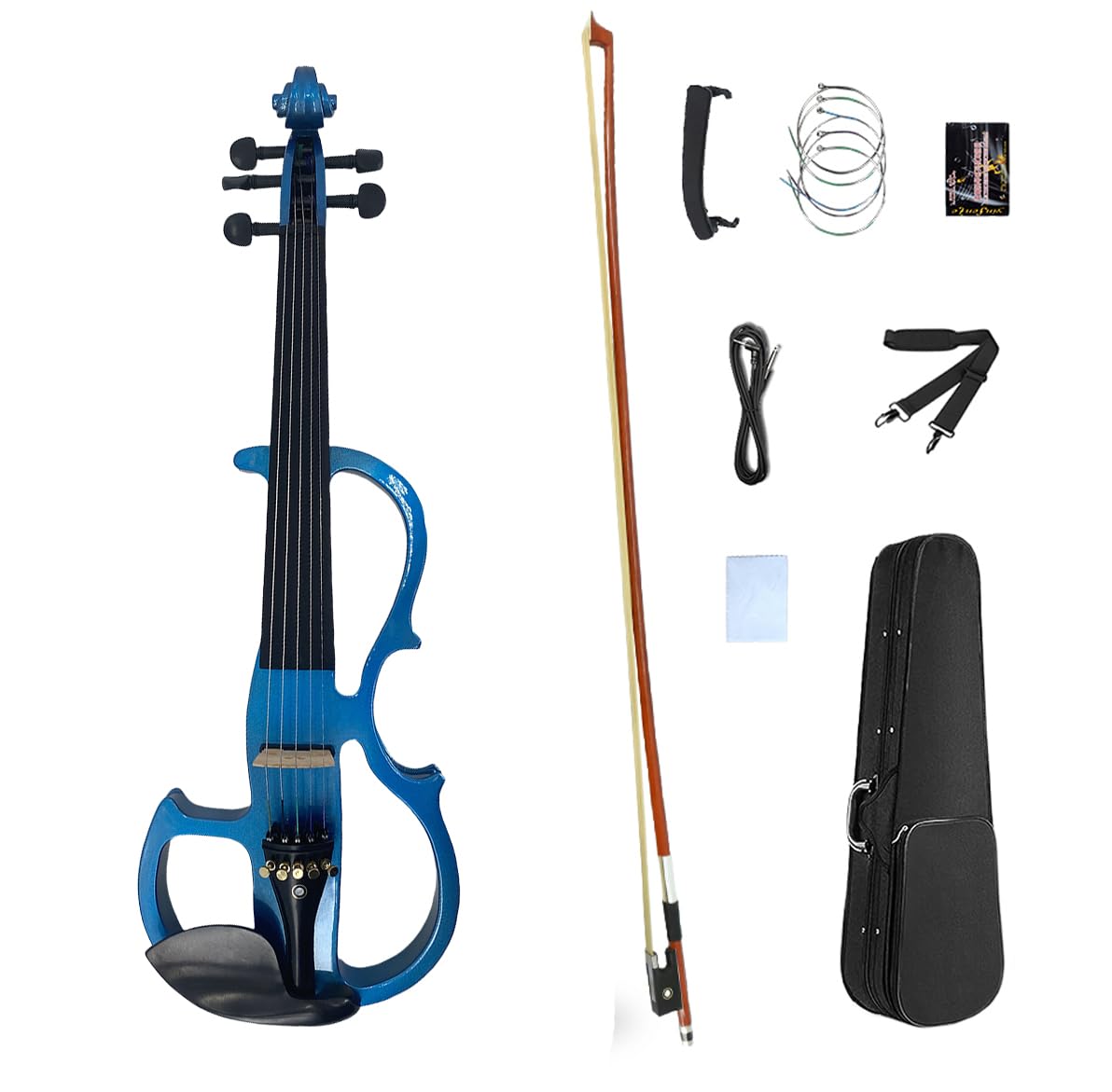 Vetimobato Electric Violin 4/4 Full Size Solid Wood Silent Violin Set for Adults Beginner Practice Electric Fiddle with Ebony Fittings Hard Case & Bow(4 String White)