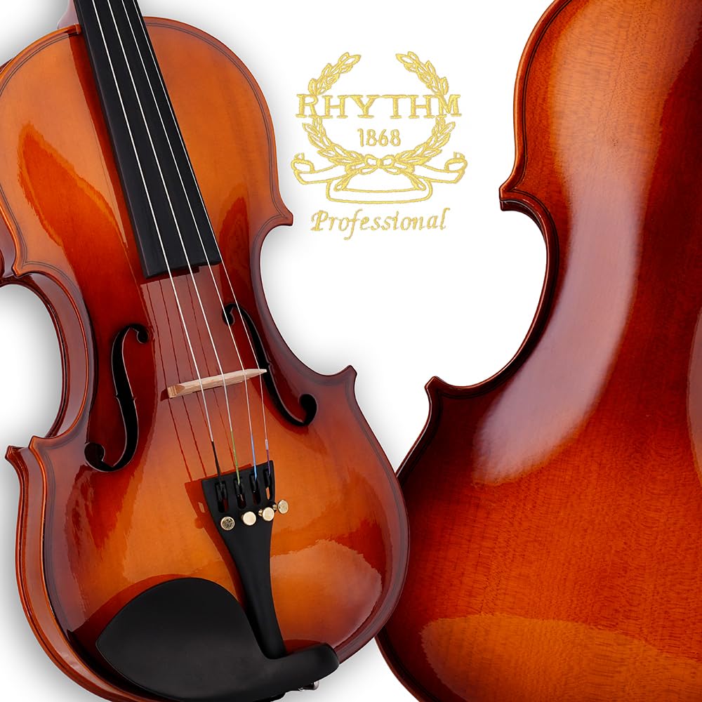 Rhythm Violin Set for Beginners,Acoustic Violins Starter Kit Package for Student,Beginners Fiddle with Hard Case, Rosin, Shoulder Rest, Bow, and Extra Strings (NATURAL, Full)
