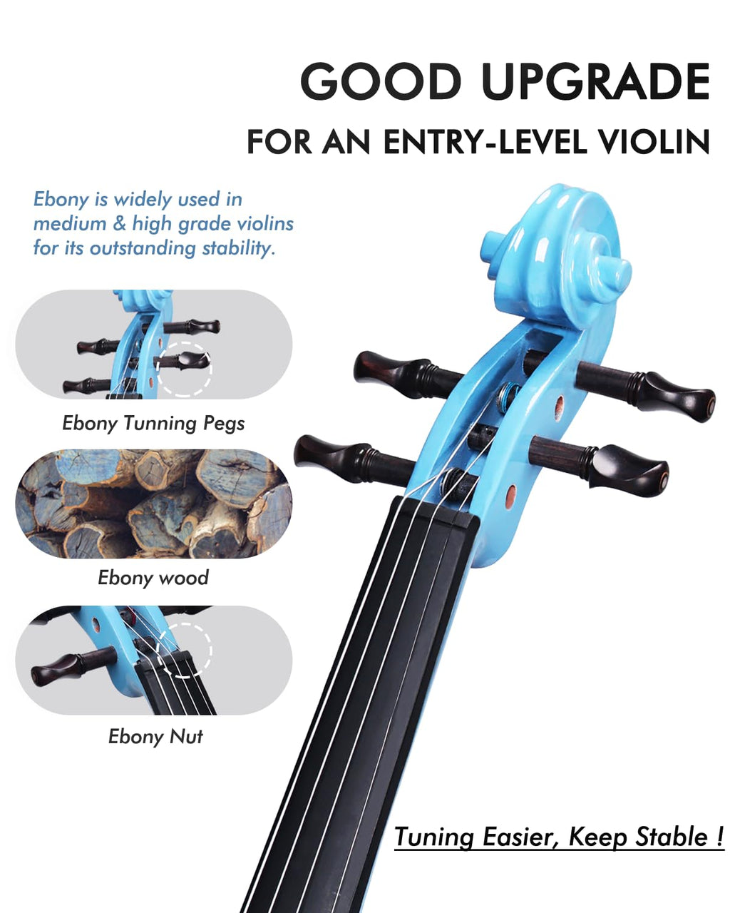 Aileen Violin 4/4 Full Size for Adults Beginners, Black Fiddle Starter Kit for Students Age 12+, including Music Stand, Unique New Fingerboard Sticker, Mute