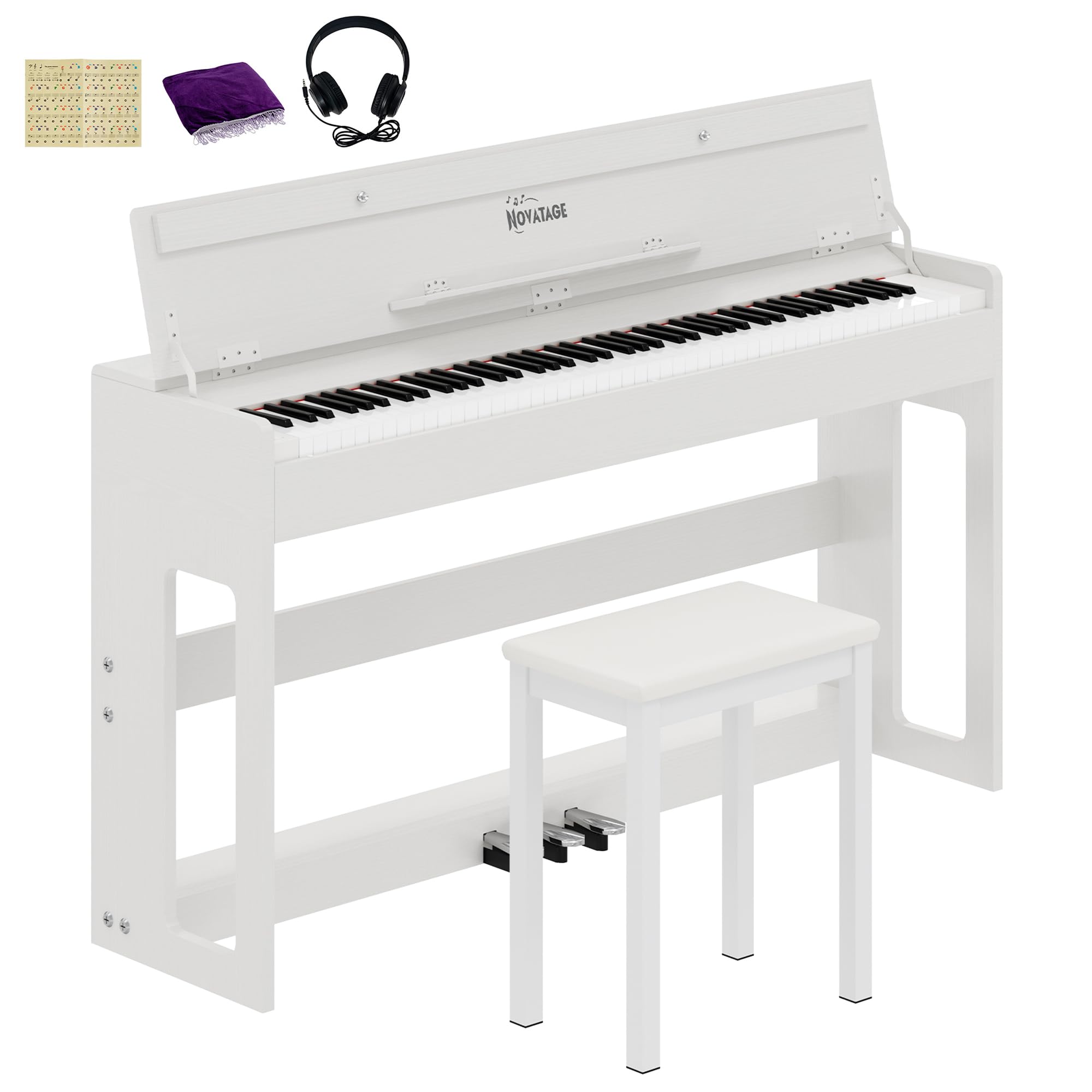 88-Key Weighted Piano Keyboard, Hammer Action Digital Piano with Speakers, Wooden Electric Piano with bench, Triple Pedal, Headphone, cover, Supports MIDI Connecting (Brown)
