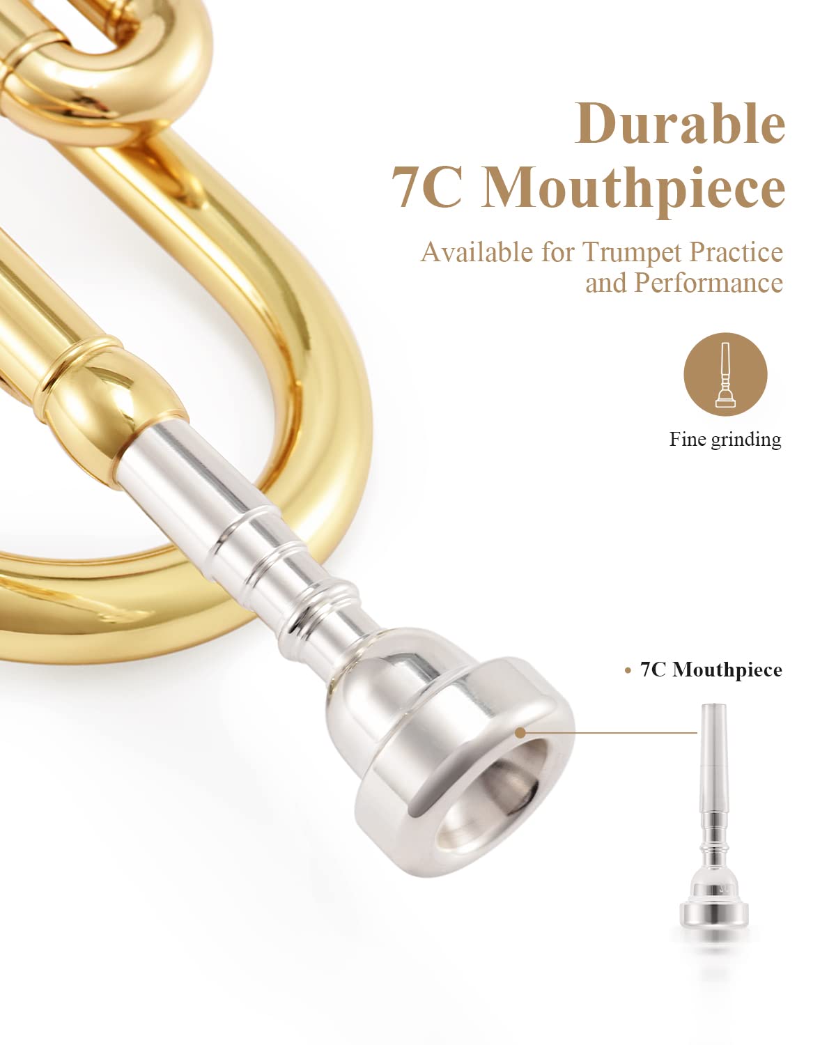 Eastar Bb Standard Trumpet Set for Beginner, Brass Student Trumpet Instrument with Hard Case, Cleaning Kit, 7C Mouthpiece and Gloves, ETR-380N, Silver