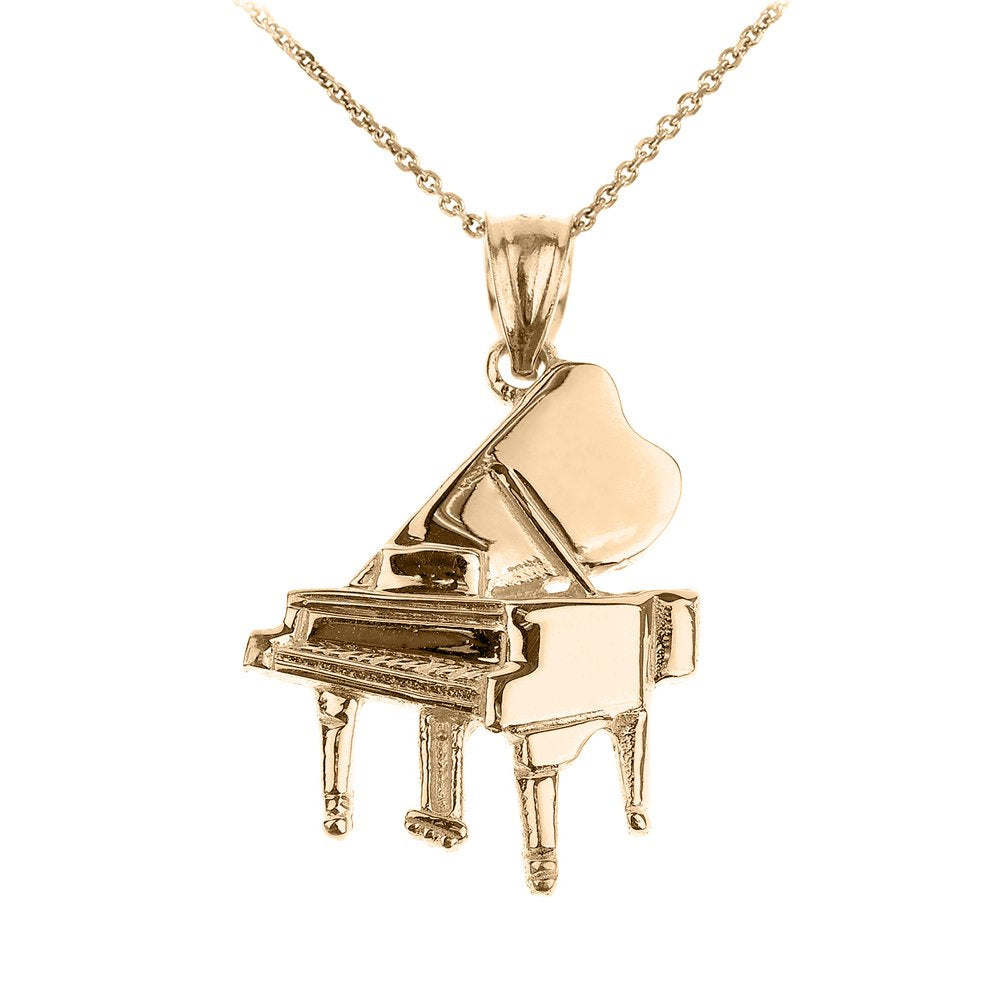 10k Yellow Gold Music Charm Grand Piano Pendant Necklace