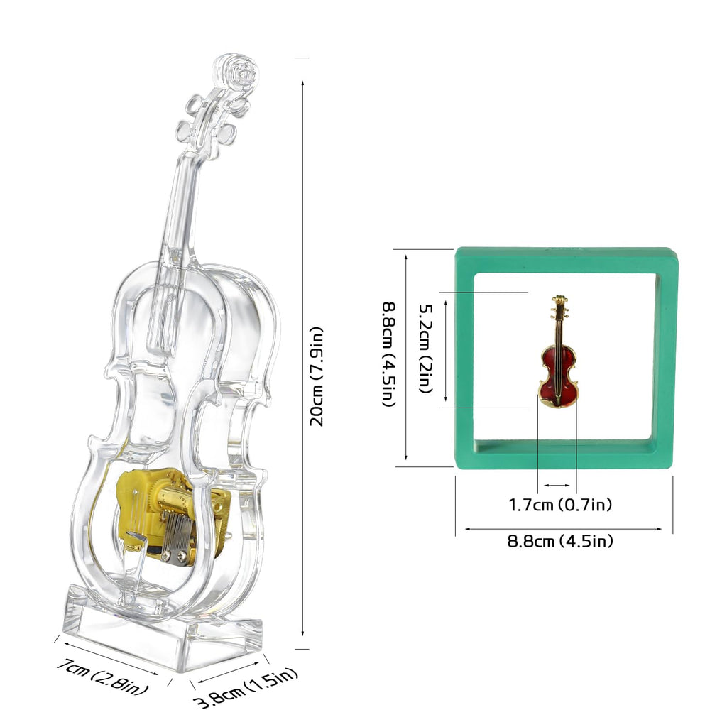 Large - Violin Music Box Mechanical Clockwork Crystal Violin High-End Acrylic Ornament Crystal Craft (Music: Castle in The Sky)