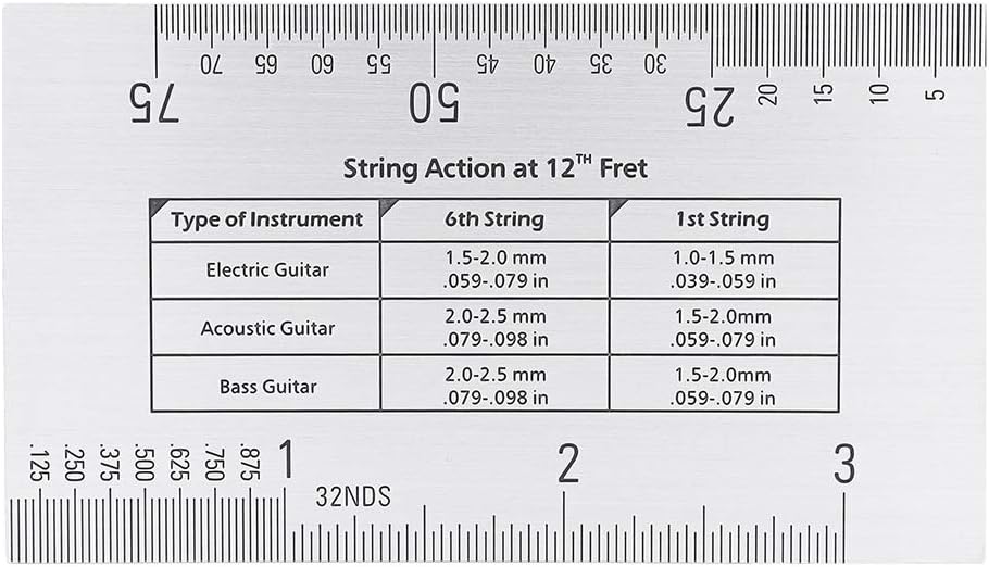 String Action Ruler Gauge, Stainless Steel String Action Ruler Guitar Setup Gauge Luthier Measuring Tool, Lightweight Stable Guitar Height Gauge Set Up Tool for Electric Bass