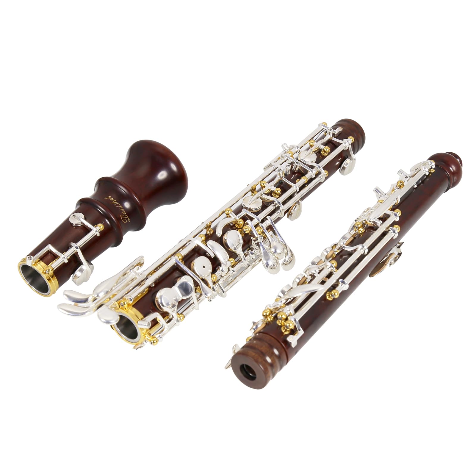 Oboe Professional Performance Level Redwood Body Silver Plated Semi Automatic C Tone with Reeds, Cleaning Cloth, Oboe Swab, Powder Paper, Absorbing Paper, Thumb Rest, Screwdriver, Gloves, Case