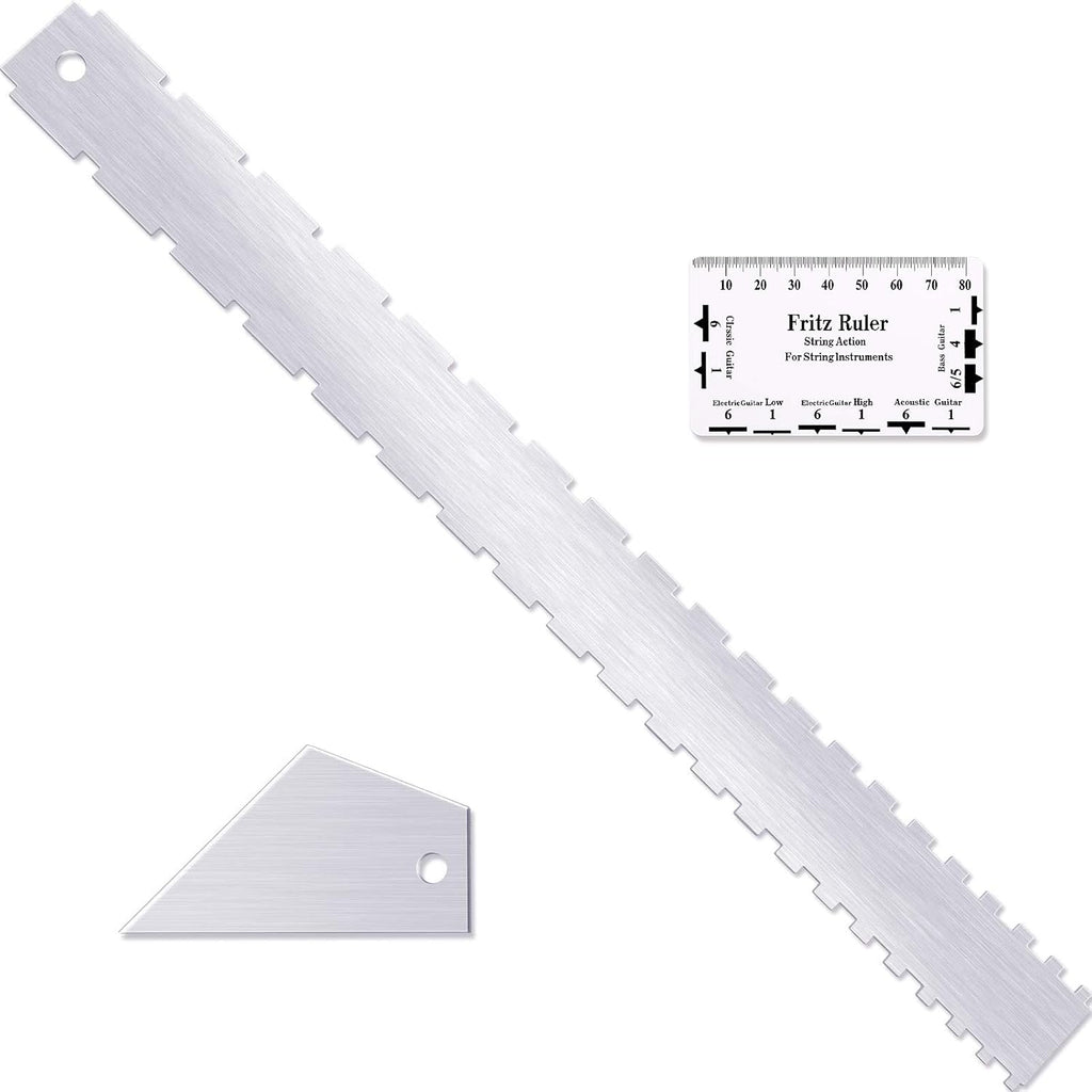 Frienda set of 3 Notched Neck Straight Edge Guitar Luthiers Tool, String Action Ruler Gauge, Fret Rocker String Height Gauge for Most Guitar Fretboards