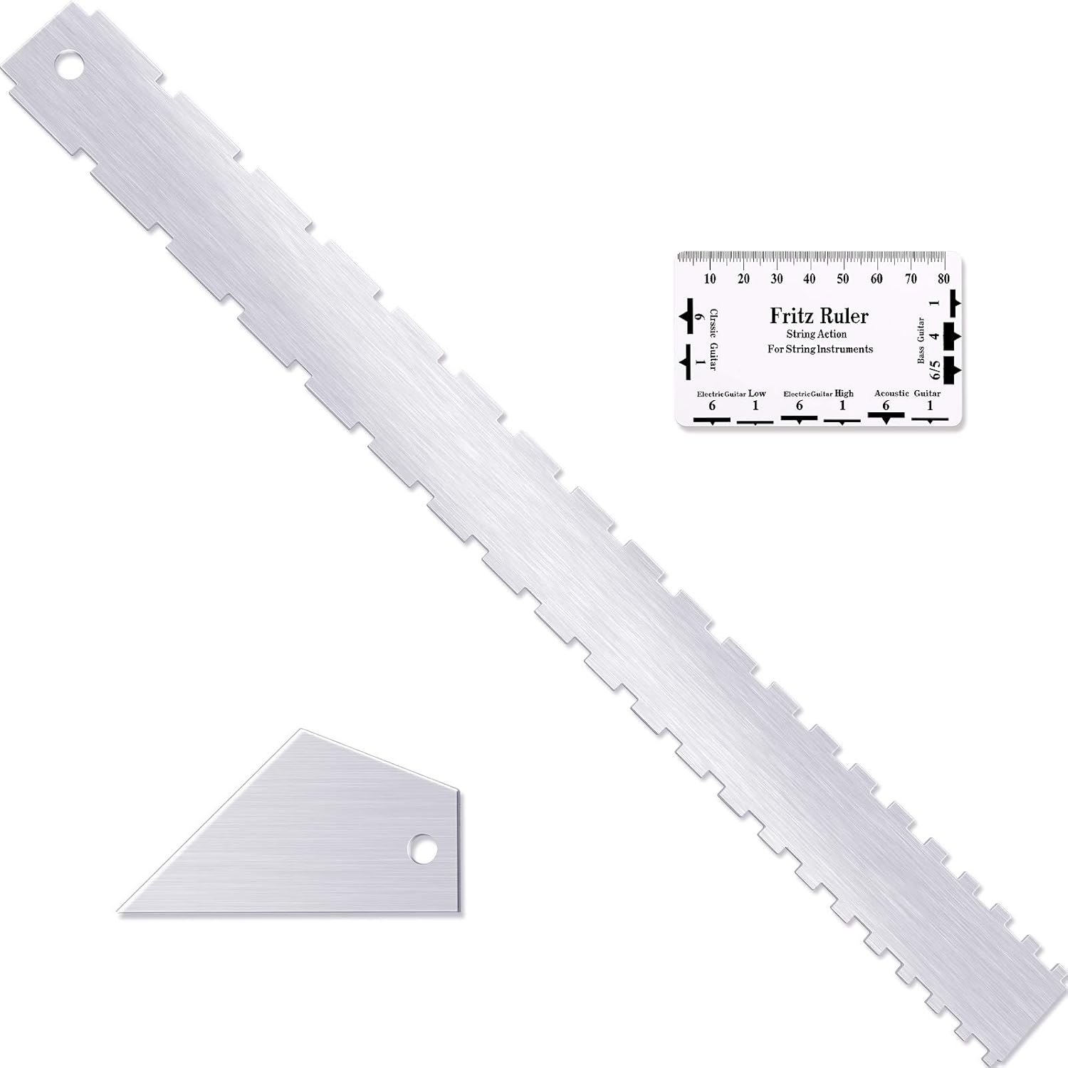 Frienda set of 3 Notched Neck Straight Edge Guitar Luthiers Tool, String Action Ruler Gauge, Fret Rocker String Height Gauge for Most Guitar Fretboards