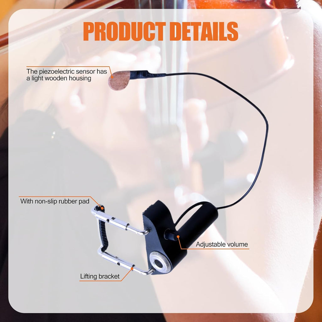 Vaveren Piezo Contact Microphone Pickup with Volume Control Portable Wireless Violin Pickup Professional Piezo Transducer Pickup with Cable for Guitars Mandolin Banjo Bass