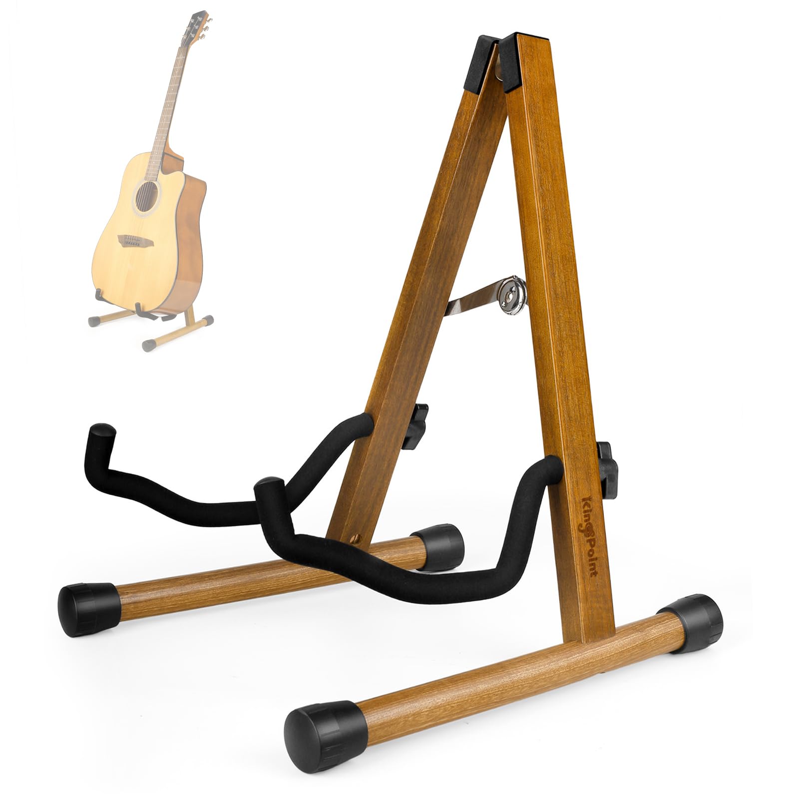 KingPoint Guitar Stand, Guitar Floor Stand, Acoustic Electric Wooden A Frame Folding Guitar Holder Adjustable for Bass, Cello, Mandolin, Banjo, Ukulele (Acacia)