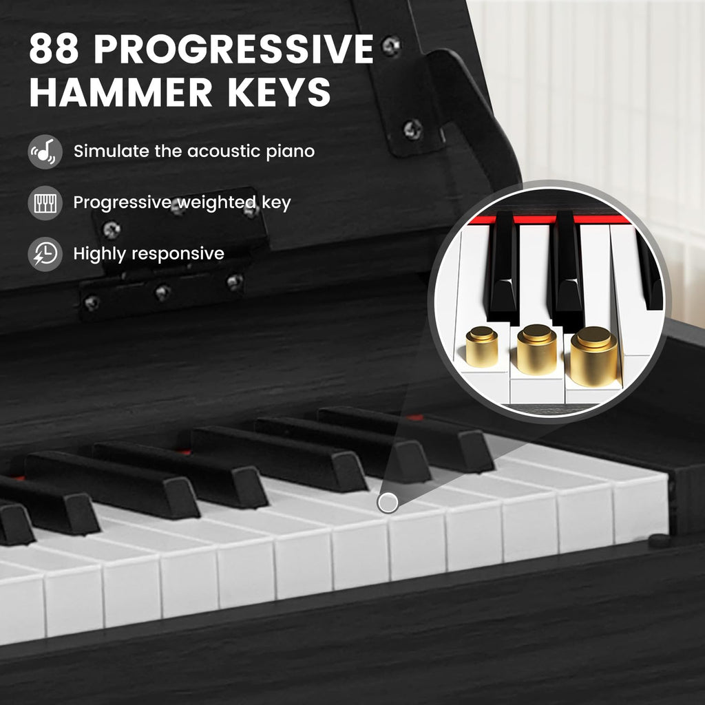 88-Key Weighted Piano Keyboard, Hammer Action Digital Piano with Speakers, Wooden Electric Piano with bench, Triple Pedal, Headphone, cover, Supports MIDI Connecting (Brown)