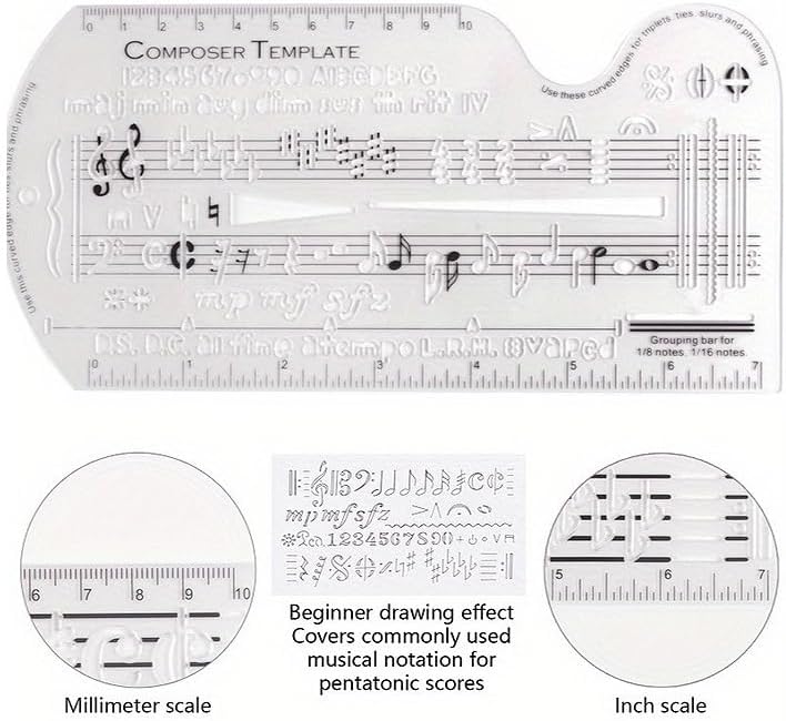 Music Composer Template Ruler, Transparent Plastic Staff Writing Guide with Pentatonic Scale, 8.3x3.9 Inch Drawing Template for Musical Notation