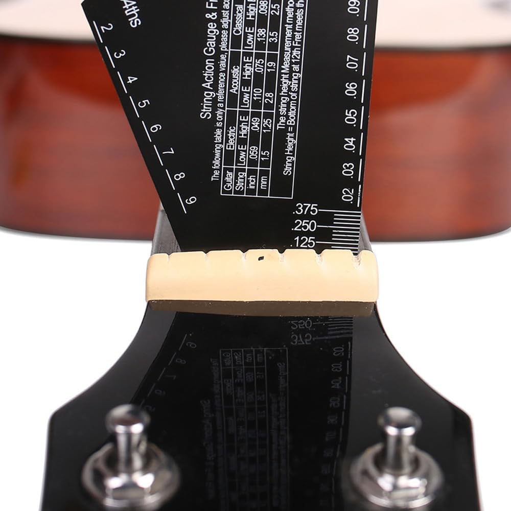 Guitar String Action Gauge, 1mm Stainless Steel String Height Ruler, Triangle Leveling Gauge with Imperial Metric for Electric, Acoustic Guitar and Bass Setup