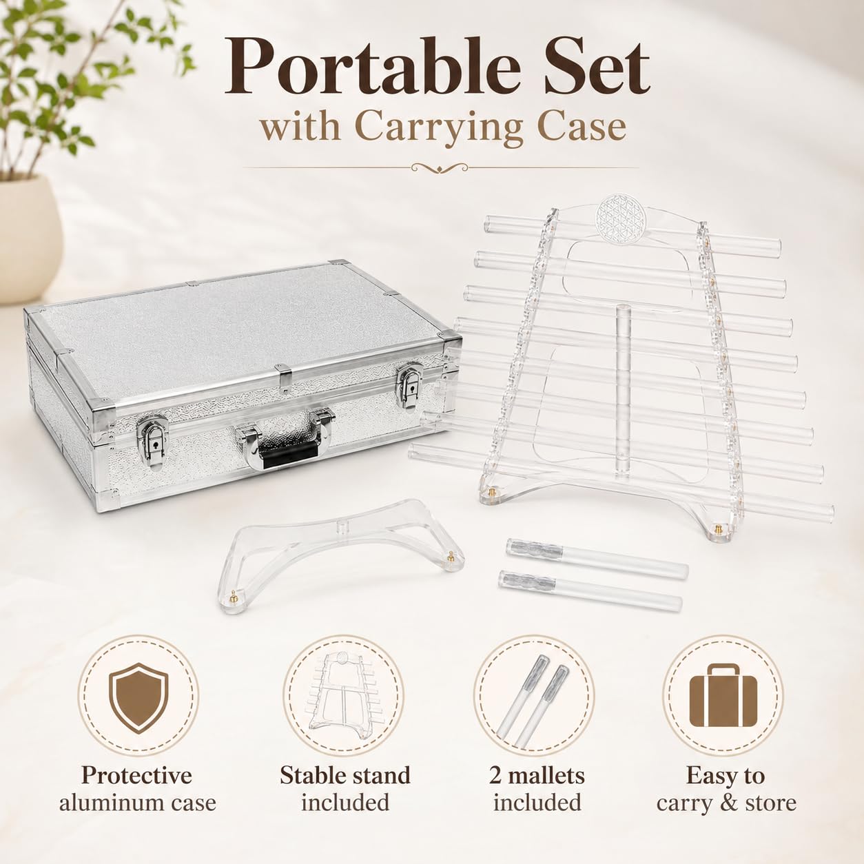 Quartz Crystal Harp for Sound Therapy, 432Hz/440Hz 8 Note CDEFGABC Quartz Crystal Singing Harp, Includes 8 Notes and Alumina Alloy Case, for Sound Baths and Meditation (A,440hz)