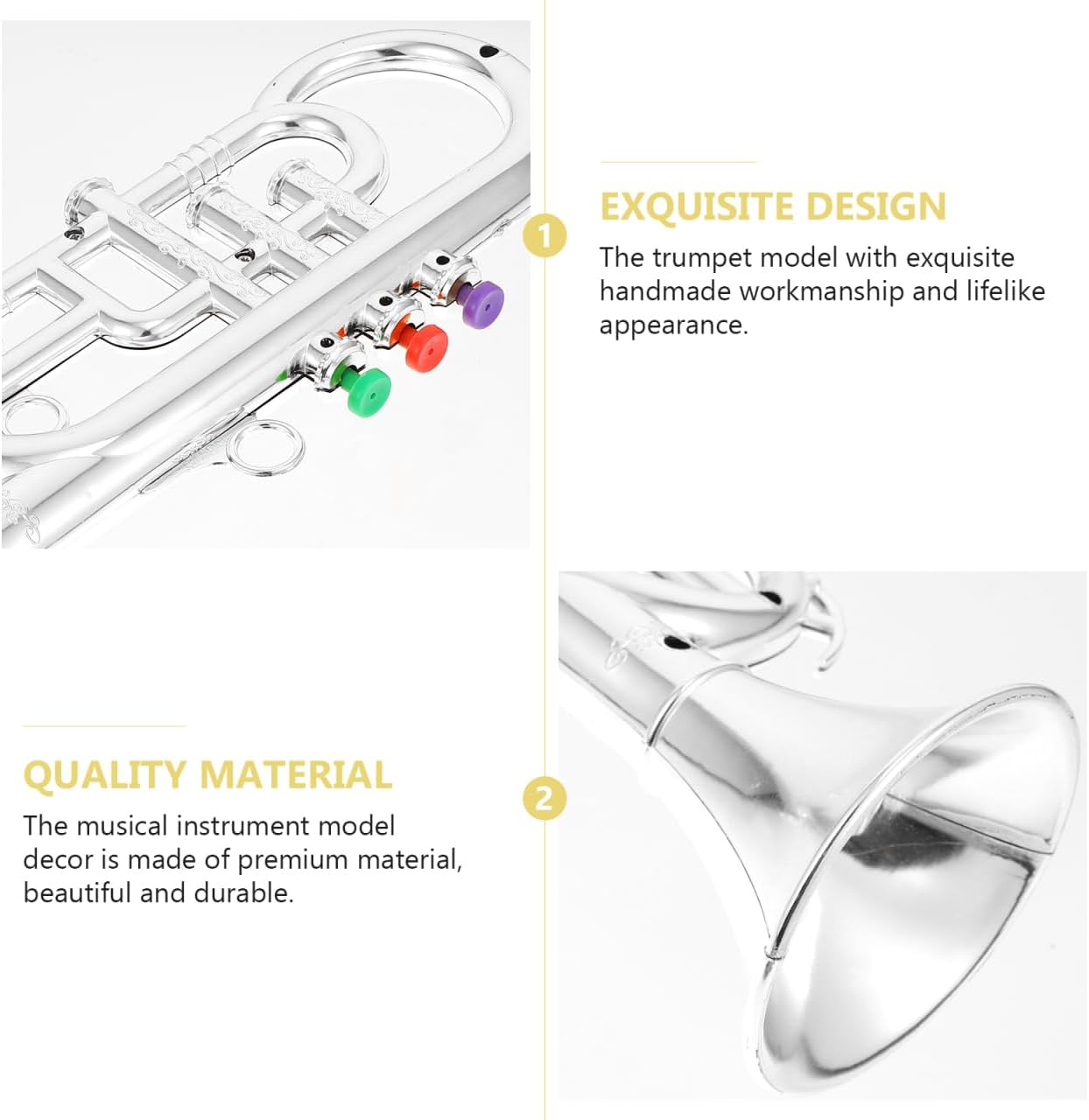 Toyvian Simulated Three-Tone Trumpet Toy for Kids Ages 3-12 Early Instruments Learning Tool Realistic Musical Instrument Model for Home and School Education