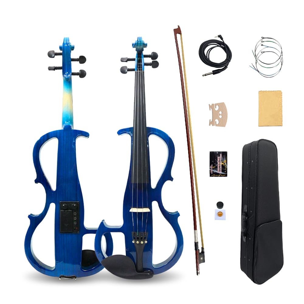 4 String Electric Viola Full 4/4 Size, Silent Practice Viola, Solid Wood Metallic Electric Violas with Ebony Fittings, Beginner Kit for Adults Teens (black)