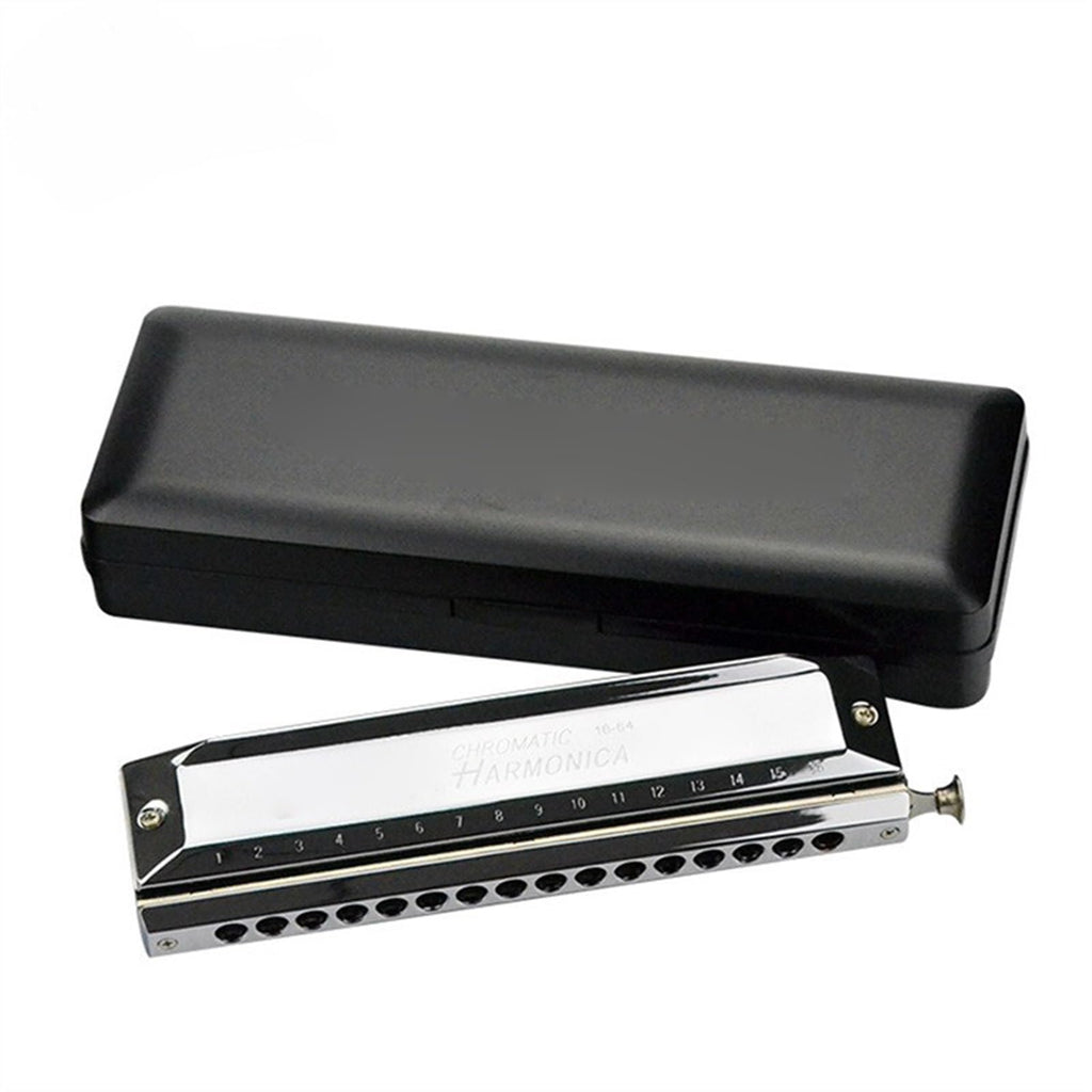 Students Harmonica 16 Holes 64 Tone C Key Chromatic Harmonica Professional Wind Musical Instruments With Case (Color : Gold)