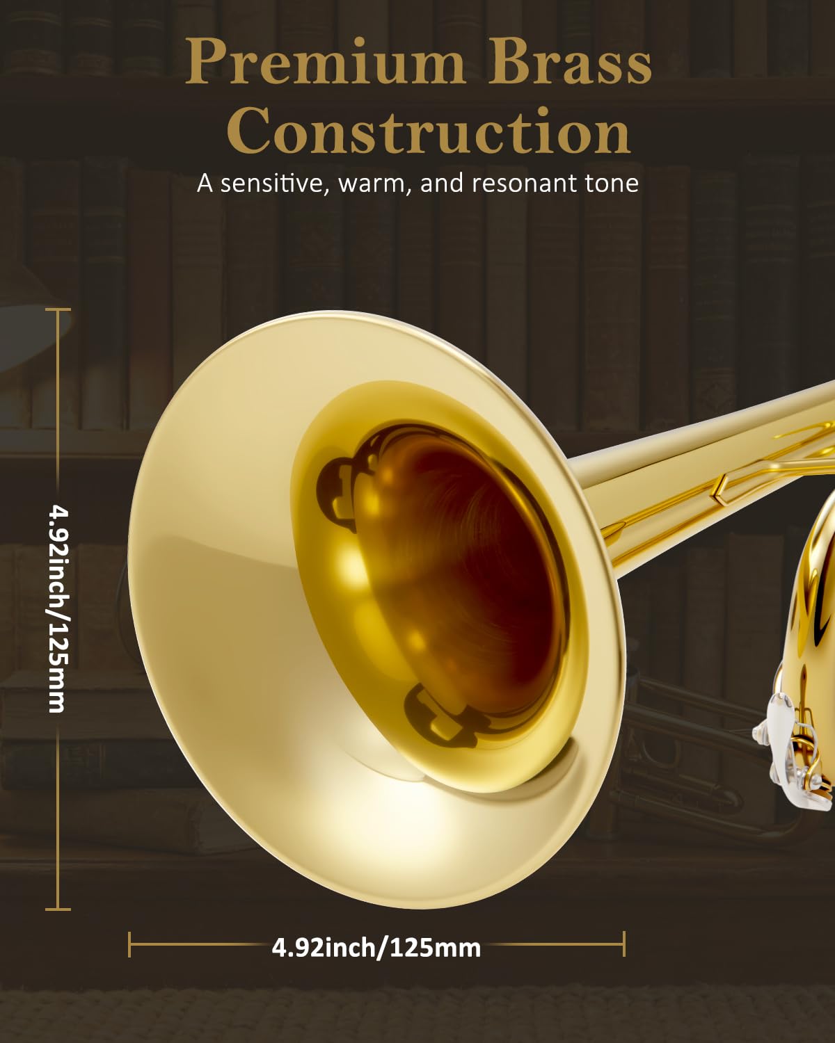 STRICH Bb Standard Trumpet Set for Beginners, Brass Student Trumpet Instrument with Hard Case, Cleaning Kit, 7C & 3C Mouthpieces, Gloves - STR-1G, Gold