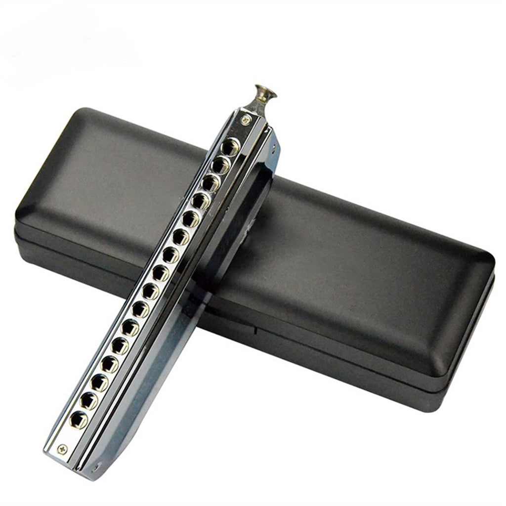 16 Holes 64 Tone C Key Chromatic Harmonica Professional Wind Musical Instruments With Case Beginner Harmonica (Color : Silver)